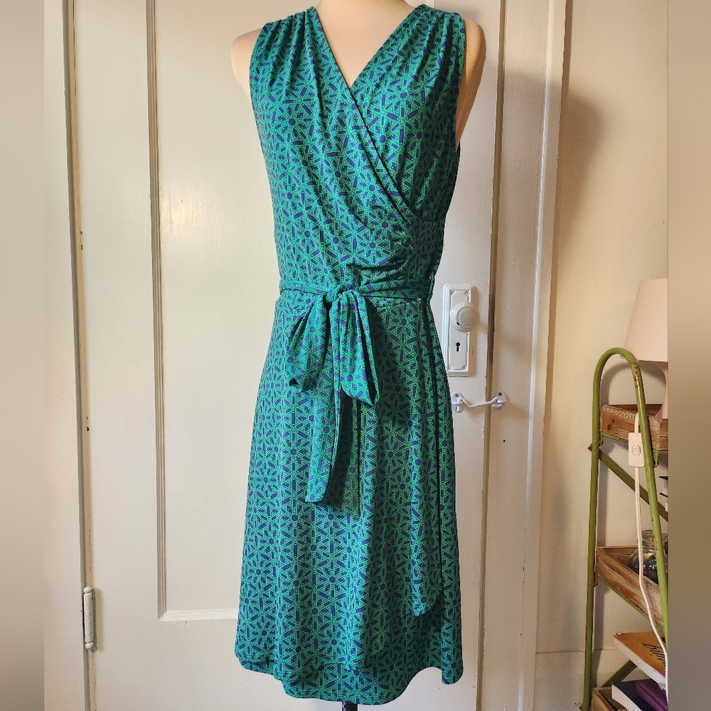 41 Hawthorn Tristana Faux-Wrap Dress Green Geometric Print
